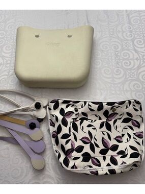 O Bag Cream Shell Floral Insert Lilac Accents 2 Sets Handles